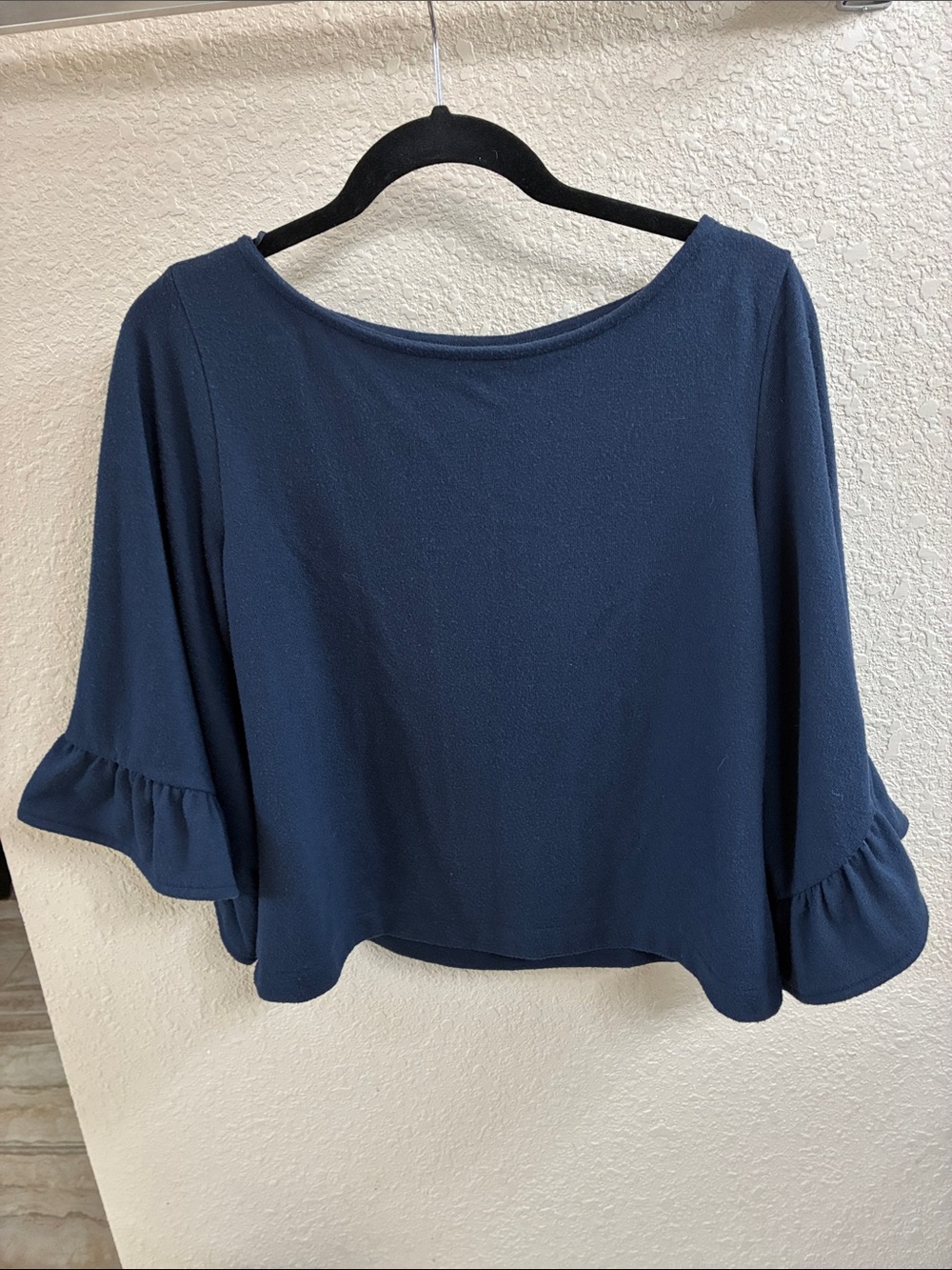 Women’s Navy Ruffle Sleeve Top - Elegant Everyday Style